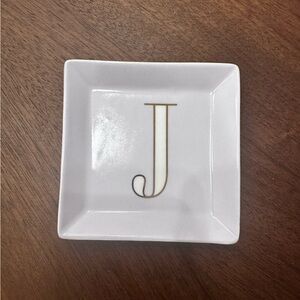 kate spade White Square Accessories Plate with Gold “J” Monogram
